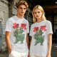 Olive T-Shirt With Cute Dinosaur Holding Its Own Butt Japanese Print