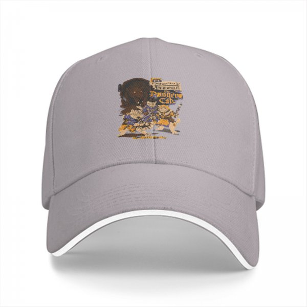 Black baseball cap with fantasy cat adventure graphic print