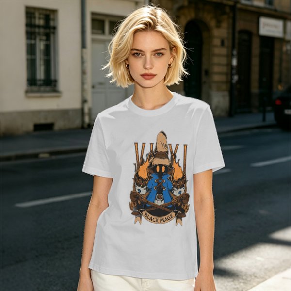 Olive Green T-Shirt with Final Fantasy Black Mage Graphic Print