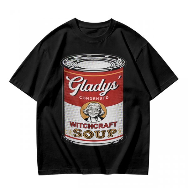 Olive T-Shirt With Gladys' Witchcraft Soup Can Graphic