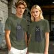 Oversized Olive T-Shirt With Cute Black Cat Graphic Print