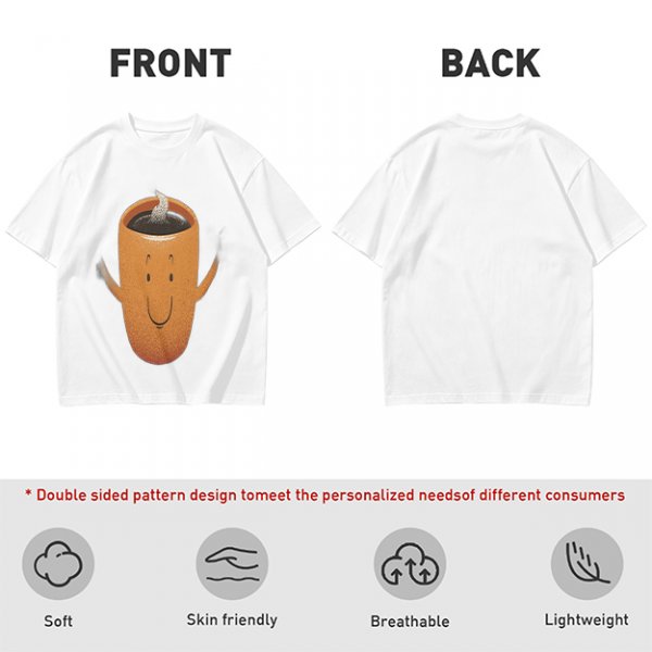 Olive Green T-Shirt With Happy Steaming Coffee Cup Graphic