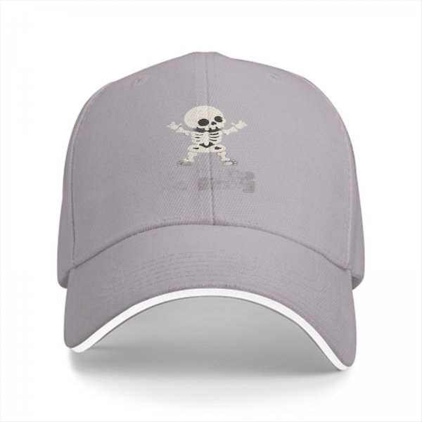 Black baseball cap with playful cartoon skeleton graphic