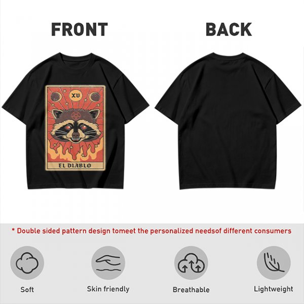 Olive T-Shirt With Raccoon El Diablo Tarot Card Print