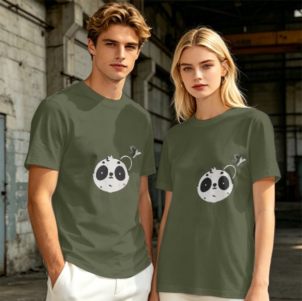 Olive Green T-Shirt With Cute Panda Bomb Graphic Print