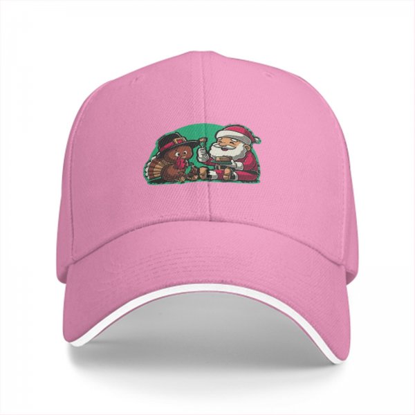 Black baseball cap with Santa and turkey Thanksgiving Christmas design