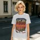 Olive T-shirt with Artistic Swirling Scene Print Featuring a Silhouetted Figure