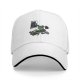 Black baseball cap with a green frog bench pressing weight design