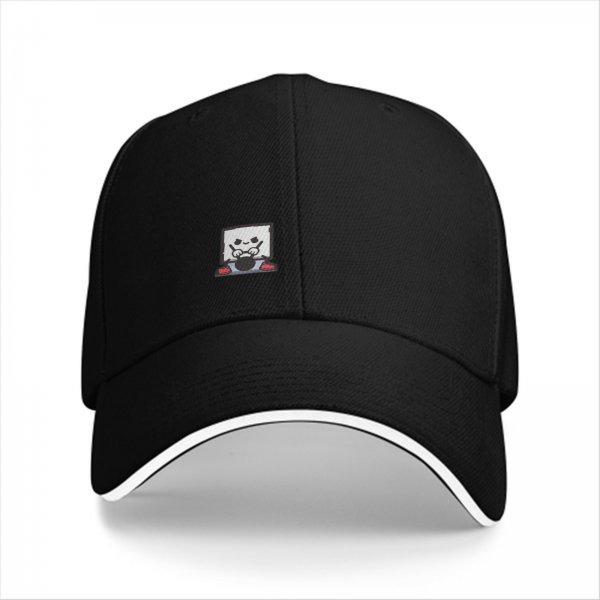 Black Baseball Cap With Cute Drumming Character Embroidery