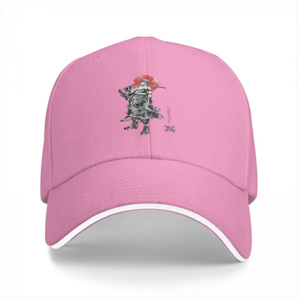 Black Baseball Cap With Samurai Warrior And Red Sun Print