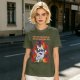 Olive t-shirt with cartoon dog and 'God has allowed me to live another day' print