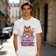 Olive t-shirt with a grumpy cat needing a vacation print