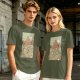 Olive T-Shirt With Retro Mountain And Ramen Noodle Landscape Print