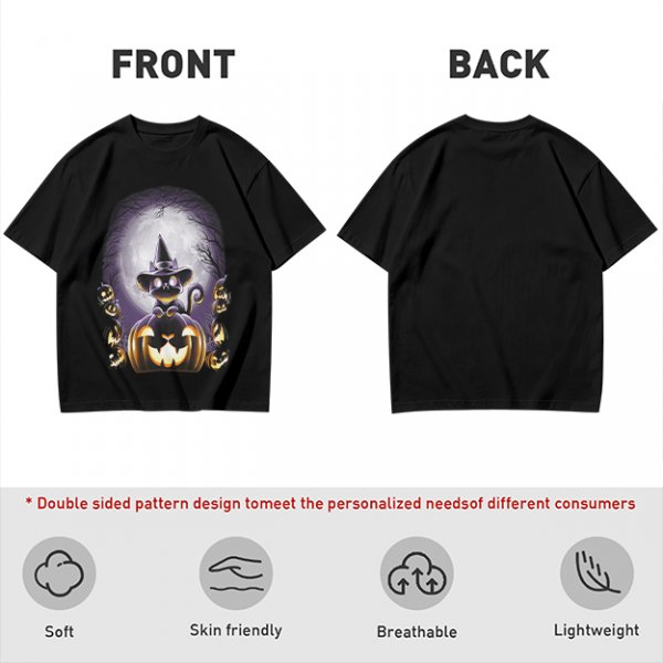 Halloween Black Cat Witch Jack-o'-lantern Graphic T-Shirt