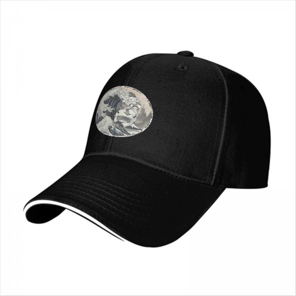 Black Baseball Cap with The Great Wave Off Kanagawa Print