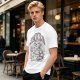Olive graphic t-shirt with raccoon eating and 'Stop eating TRASH' print