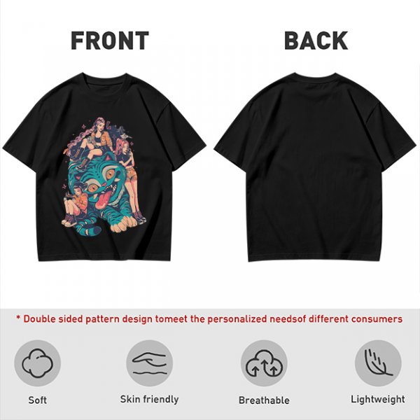 Olive T-Shirt With Girls On A Teal Tiger Graphic Print