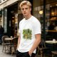 Olive T-Shirt With Playful Cat And House Plants Graphic