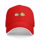 Black baseball cap with cute roasted marshmallow and fire graphic