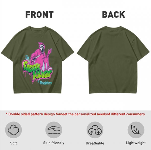 Olive T-Shirt with Neon Pink Ghostface 'The Fresh Killer' Print