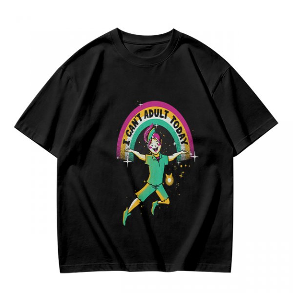 Olive Graphic T-Shirt With 'I Can't Adult Today' Rainbow Design