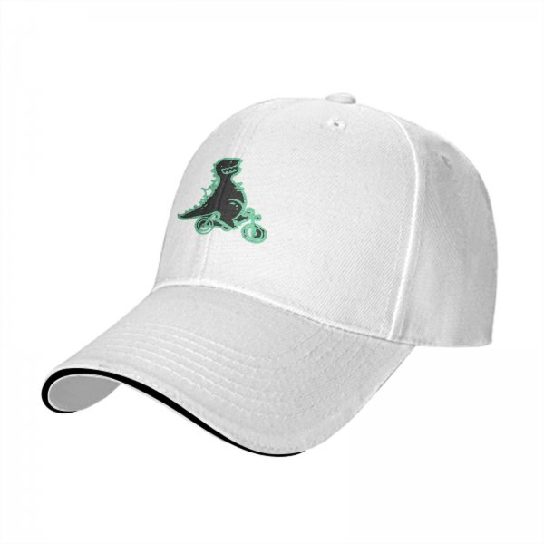 Black Baseball Cap with T-Rex Dinosaur Riding a Bike Graphic
