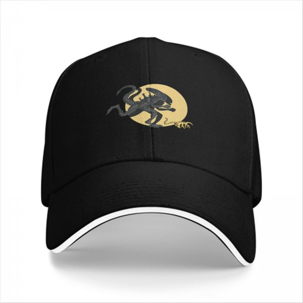 Black Baseball Cap With Xenomorph Alien Graphic Print