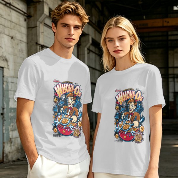Olive t-shirt with Doctor Who themed Whov-Os cereal print