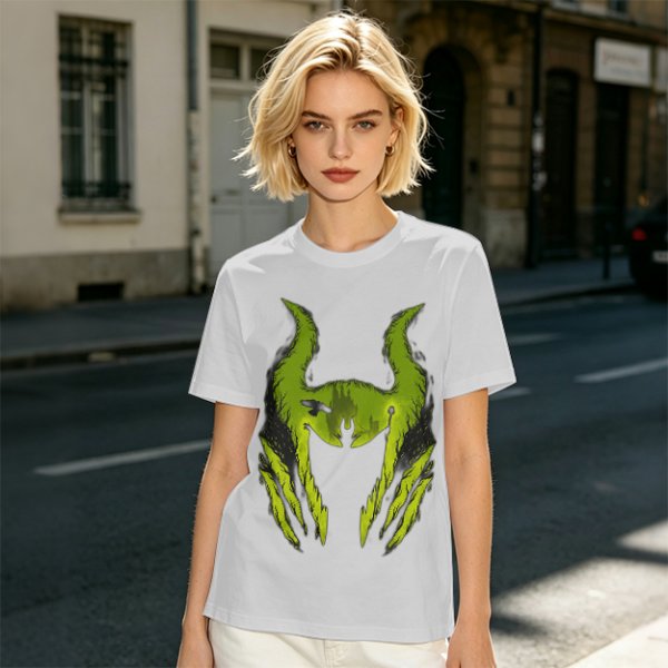 Olive Green T-Shirt With Monster Horned Claw Graphic Print