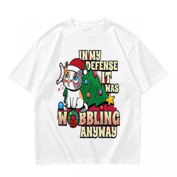 In My Defense It Was Wobbling Anyway Christmas Cat T-Shirt