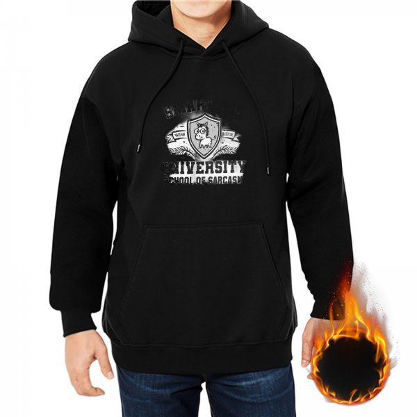 Black hoodie with sarcasm university graphic print