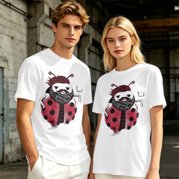 Olive Green T-Shirt With Bearded Ladybug Print
