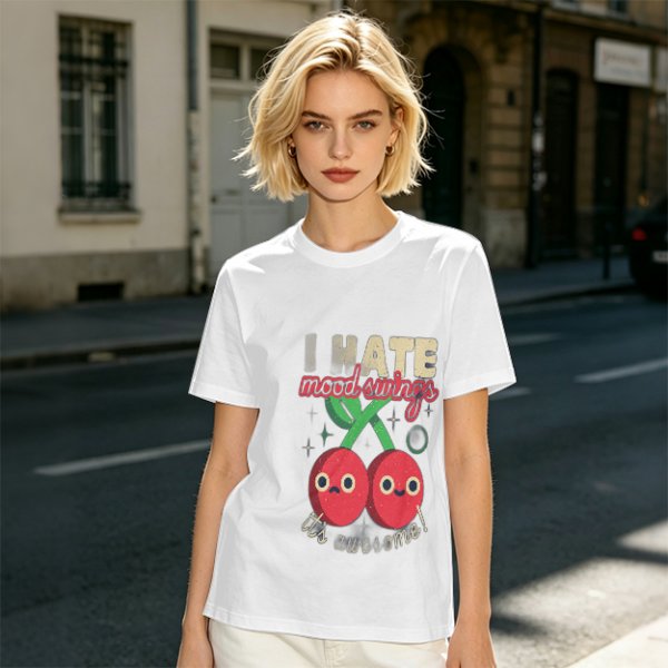 Olive Graphic T-Shirt With I HATE mood swings Cherry Print