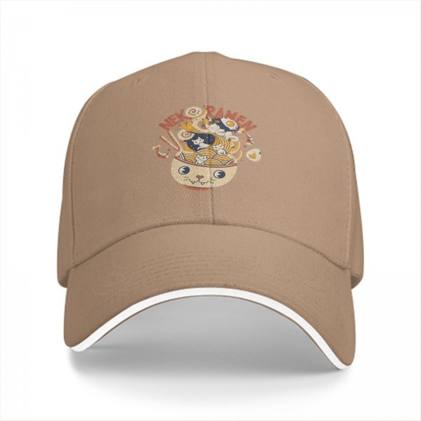 Black Baseball Cap With Cute Neko Ramen Cat Bowl Graphic