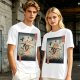 Samurai Cat Fighting Ninjas Ukiyo-e Style Graphic T-Shirt