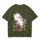 Olive T-Shirt Featuring Cute Fantasy Creature and Floral Art