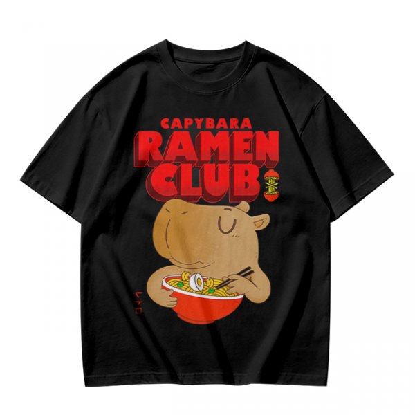 Capybara Ramen Club T-Shirt with Cute Capybara Eating Ramen Design