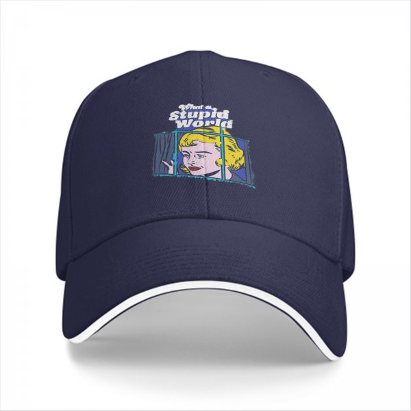 Black Baseball Cap With 'What a Stupid World' Retro Pop Art Print