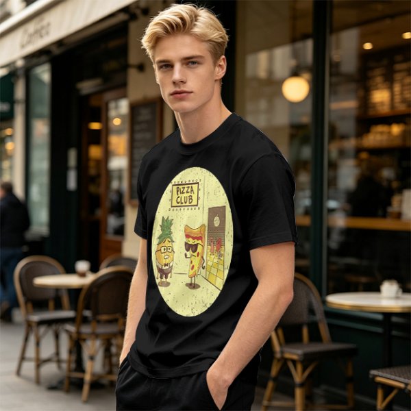 Pizza Club T-Shirt With Funny Pineapple and Pizza Slice Characters