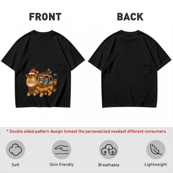 Christmas Catbus T-Shirt with Festive Spirited Away Characters