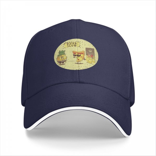 Black Baseball Cap With Pizza Club Pineapple Slice Graphic