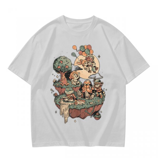 Olive T-Shirt With Whimsical Floating Island Children Art Print