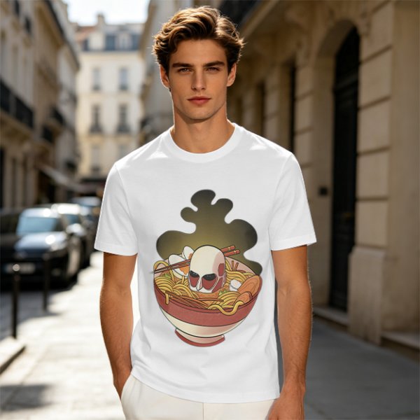 Olive T-Shirt With Skull Ramen Bowl Graphic