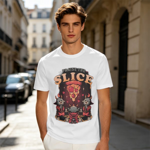 Olive Graphic T-Shirt Praise The Slice Pizza Demon Ritual Design