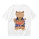 Olive T-Shirt Featuring a Cat in a Headband Eating Ramen