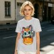 Olive t-shirt with sugar skull cat on jack-o'-lantern