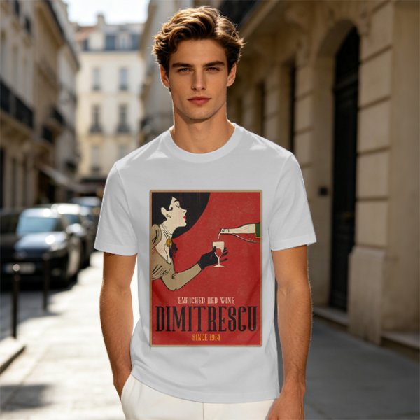Olive t-shirt with vintage Dimitrescu red wine graphic print