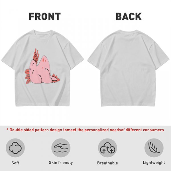 Olive Green T-Shirt With Pink Axolotl Graphic Print