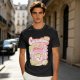 Olive green graphic t-shirt with cucumber juice themed print