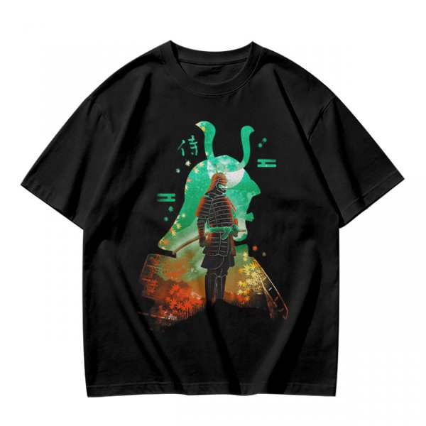 Olive T-shirt with Samurai Warrior and Helmet Art Print
